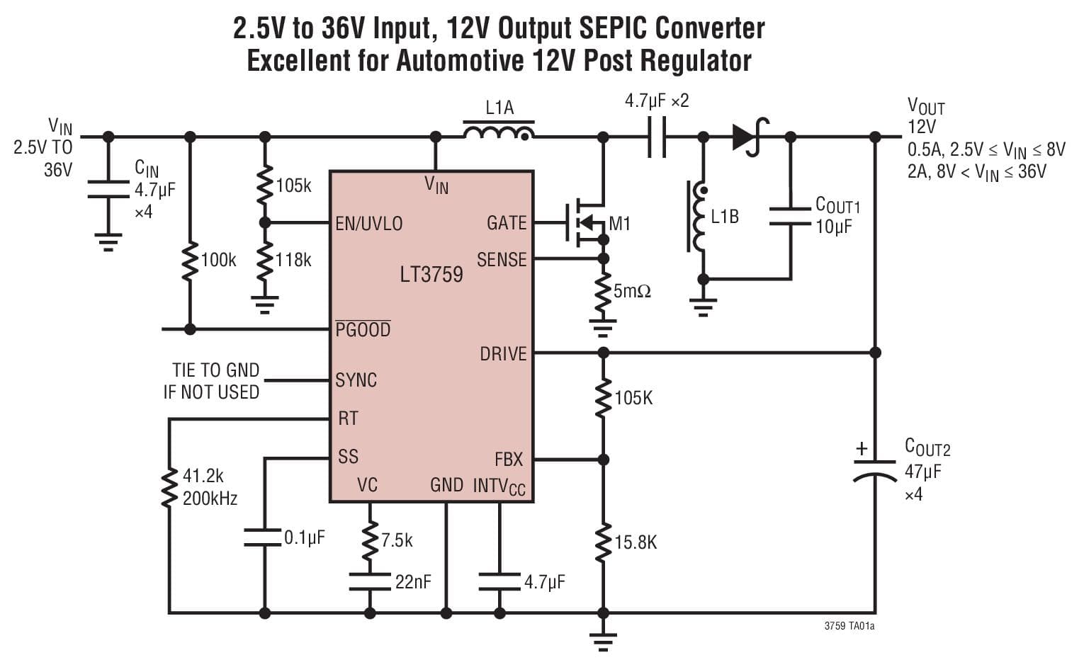 Typical Application for LT3759 - Wide Input Voltage Range Boost/SEPIC/Inverting Controller