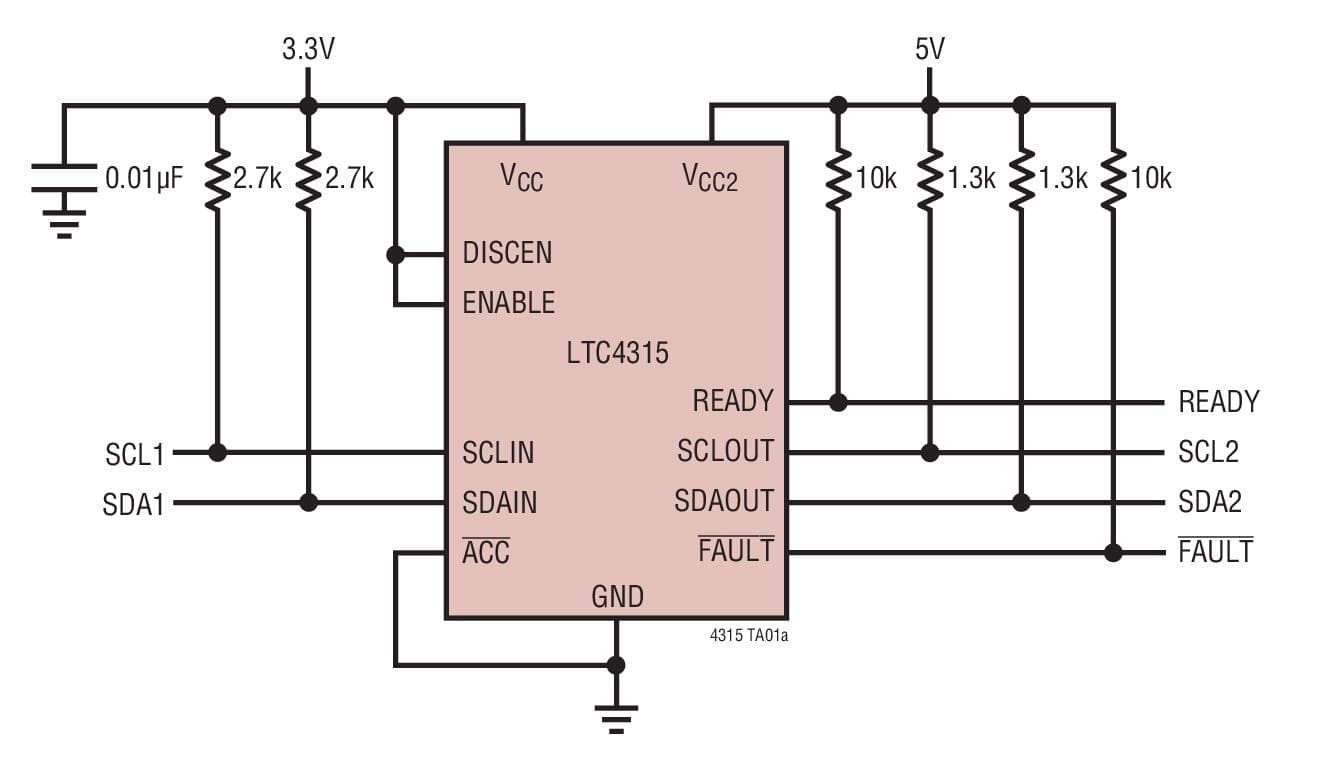 Typical Application for LTC4315 - 2-Wire Bus Buffer with High Noise Margin