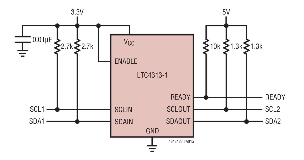 Typical Application for LTC4313 - 2-Wire Bus Buffers with High Noise Margin