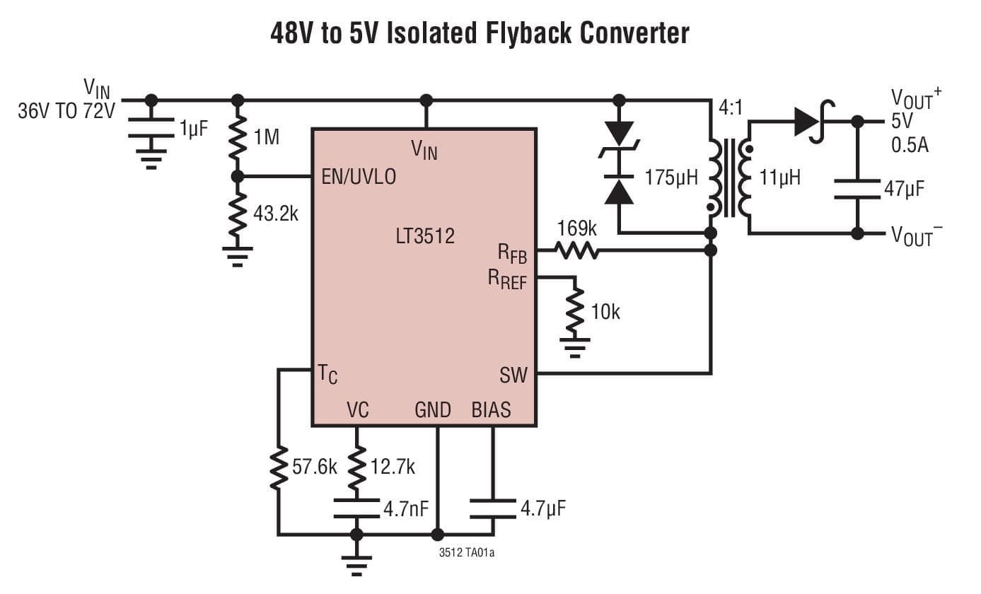 Typical Application for LT3512 - Monolithic High Voltage Isolated Flyback Converter