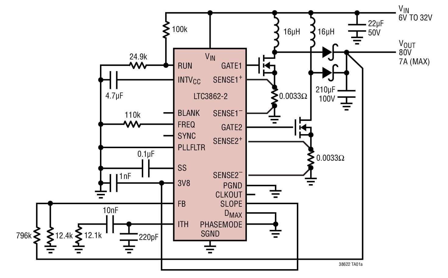 Typical Application for LTC3862-2 - Multi-Phase Current Mode Step-Up DC/DC Controller