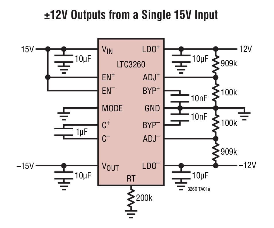 Typical Application for LTC3260 - Low Noise Dual Supply Inverting Charge Pump