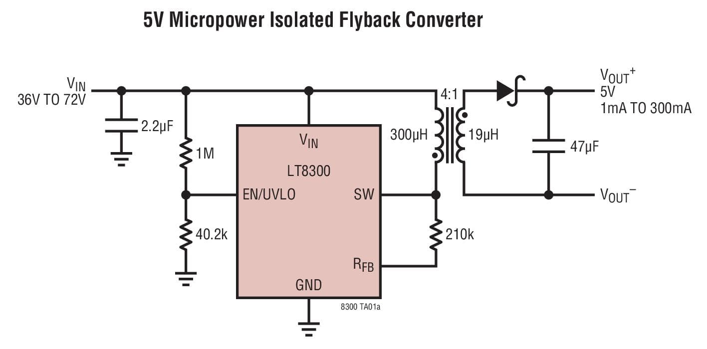 Typical Application for LT8300 - 100VIN Micro-power Isolated Flyback Converter with 150V/260mA Switch