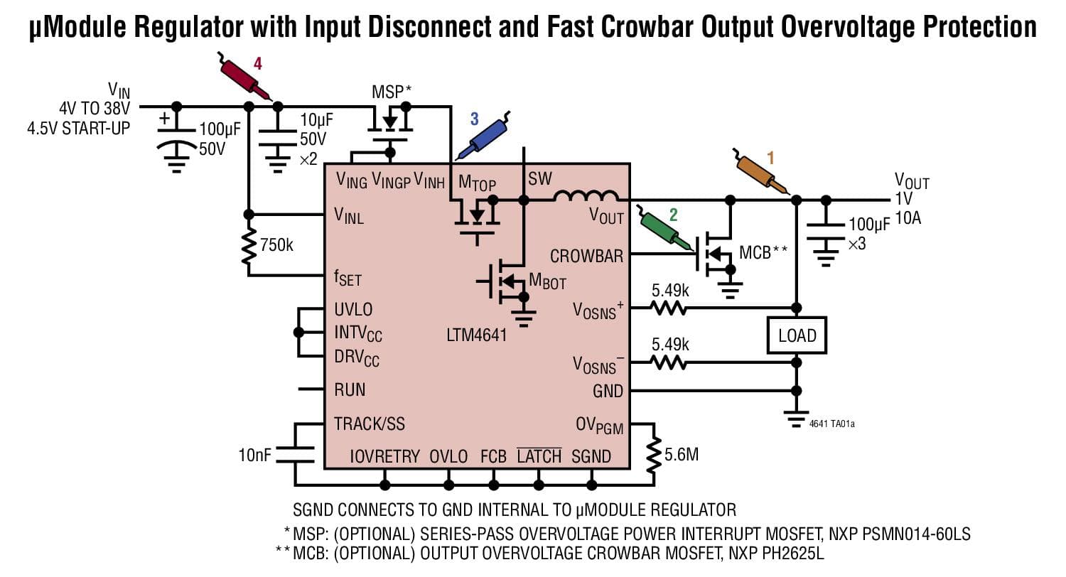 Typical Application for LTM4641 - 38V, 10A DC/DC module Regulator with Advanced Input and Load Protection