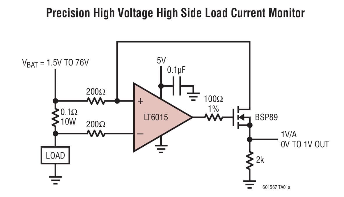 Typical Application for LT6015 - 3.2MHz, 0.8V/us Low Power, Over-the-Top Precision Op-Amps