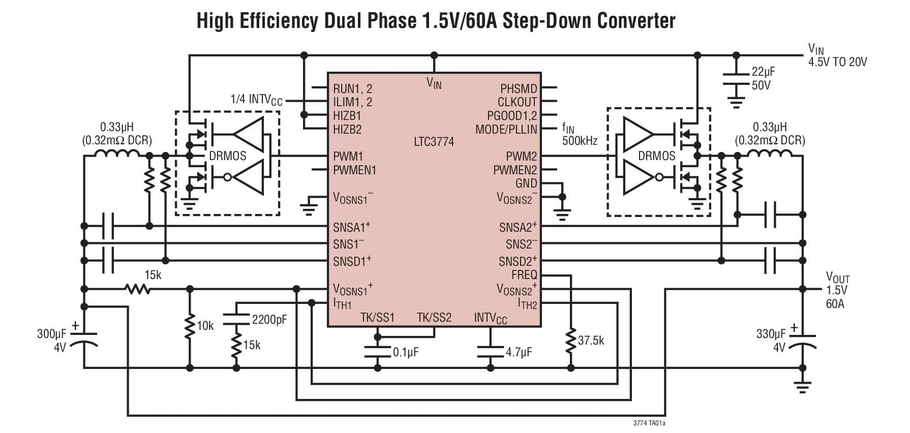 Typical Application for LTC3774 - Dual, Multiphase Current Mode Synchronous Controller for Sub-Milliohm DCR Sensing