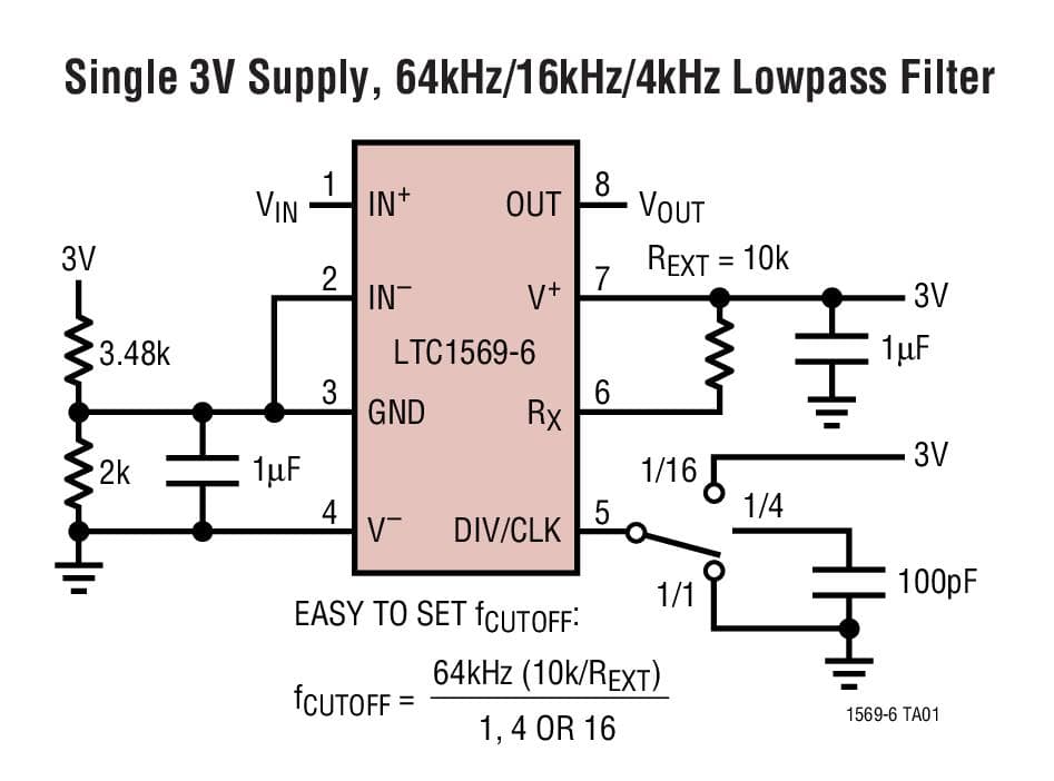 Typical Application for LTC1569-6 Linear Phase, DC Accurate, Low Power, 10th Order low pass Filter