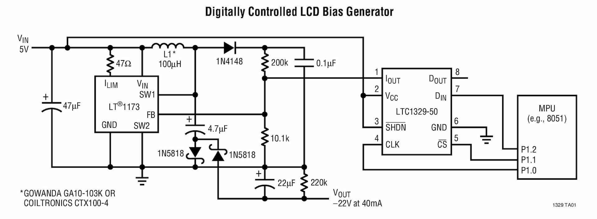 Typical Application for LTC1329 - Micro-power 8-Bit Current Output D/A Converter