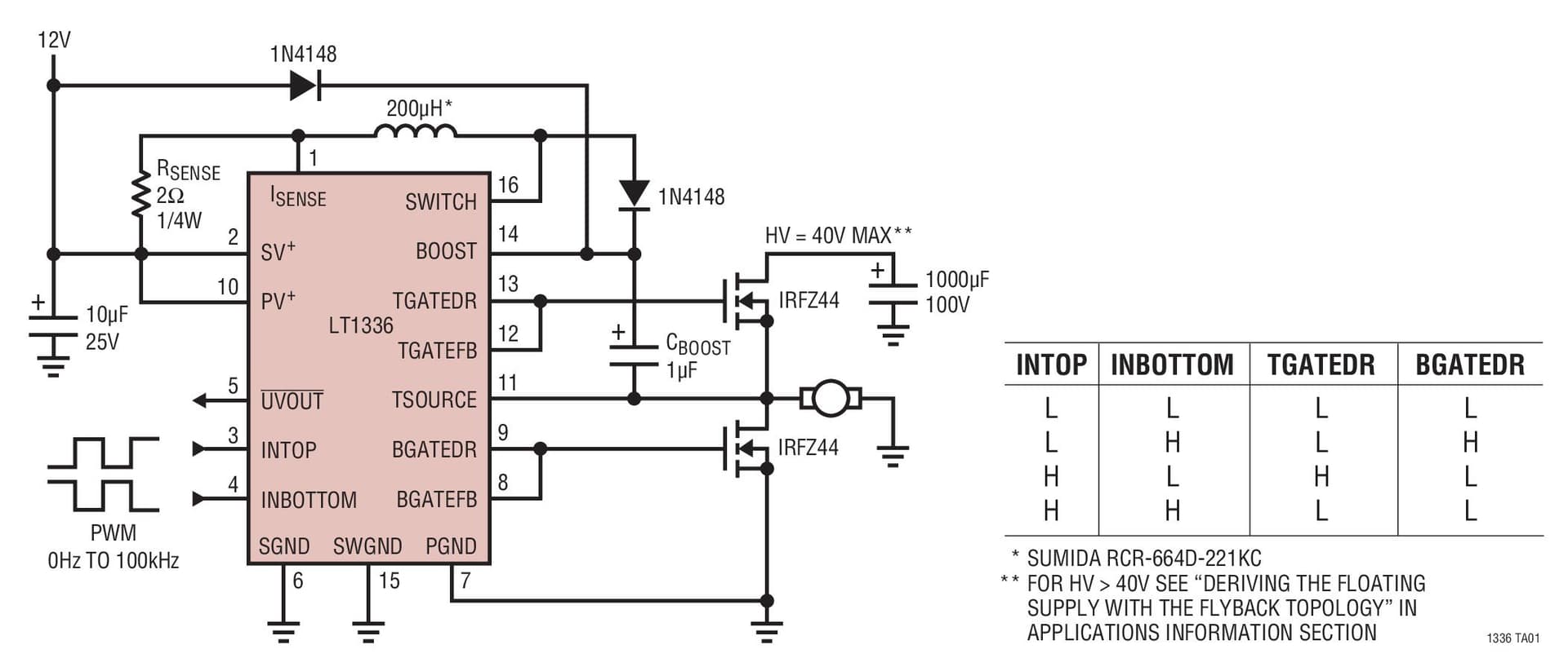 Typical Application for LT1336 - Half-Bridge N-Channel Power MOSFET Driver with Boost Regulator