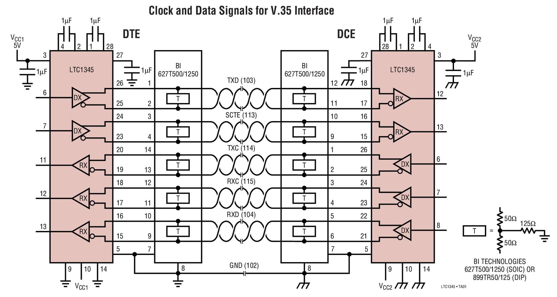 Typical Application for LTC1345 Single Supply V.35 Transceiver