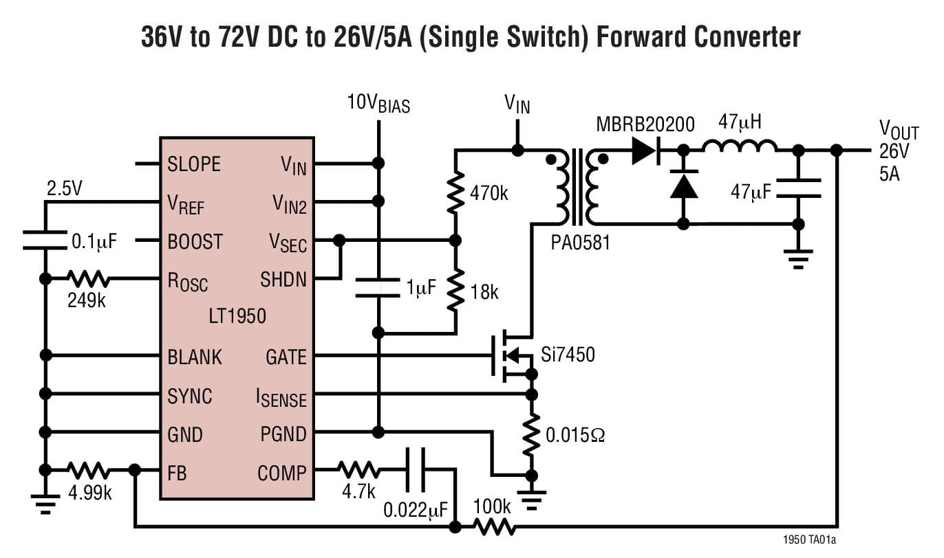 Typical Application for LT1950 - Single Switch PWM Controller with Auxiliary Boost Converter