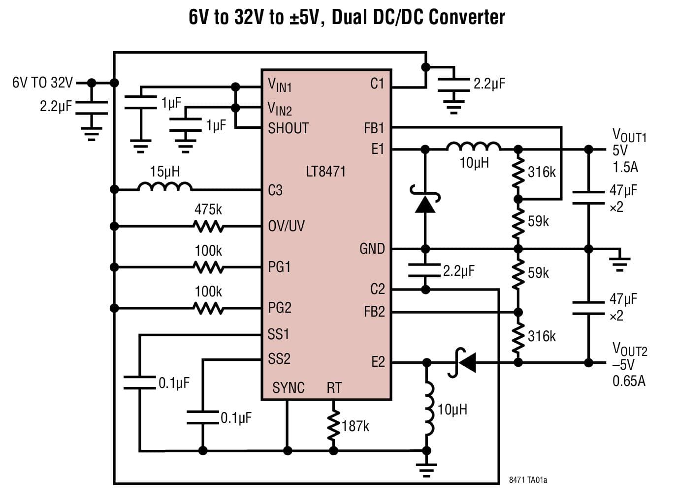 Typical Application for LT8471 - Dual Multi-topology DC/DC Converters with 2A Switches and Synchronization