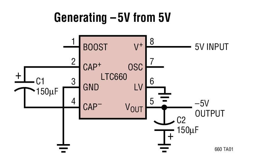 Typical Application for LTC660 - 100mA CMOS Voltage Converter