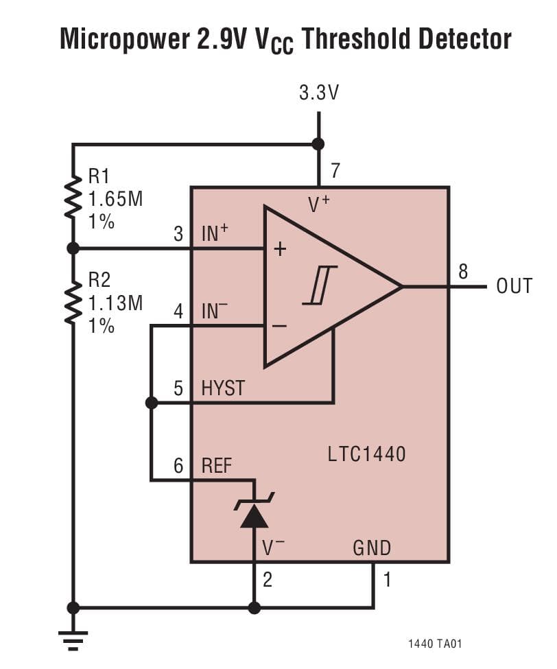 Typical Application for LTC1440 - Ultra Low Power Single/Dual Comparator with Reference