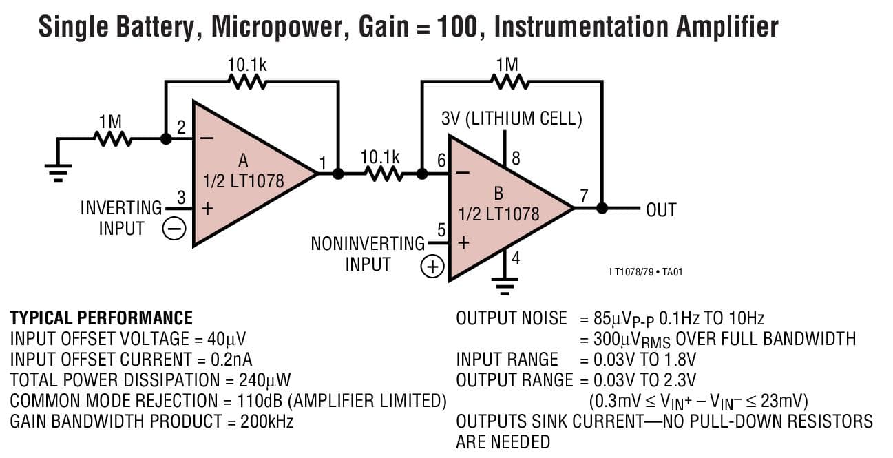 Typical Application for LT1079 - Micro-power, Dual and Quad, Single Supply, Precision Op-Amps