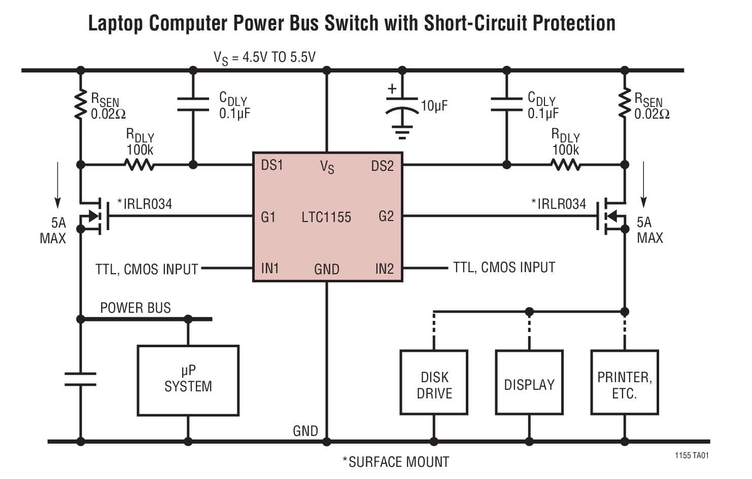 Typical Application for LTC1155 - Dual High Side Micro-power MOSFET Driver