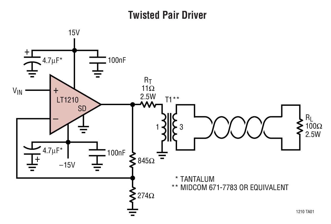 Typical Application for LT1210 - 1.1A, 35MHz Current Feedback Amplifier (CFA)