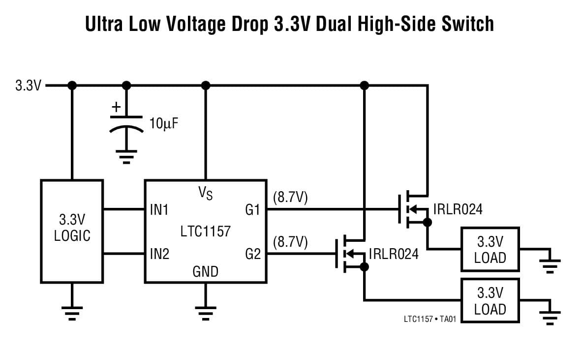 Typical Application for LTC1157 - 3.3V Dual Micro-power High-Side/Low-Side MOSFET Driver