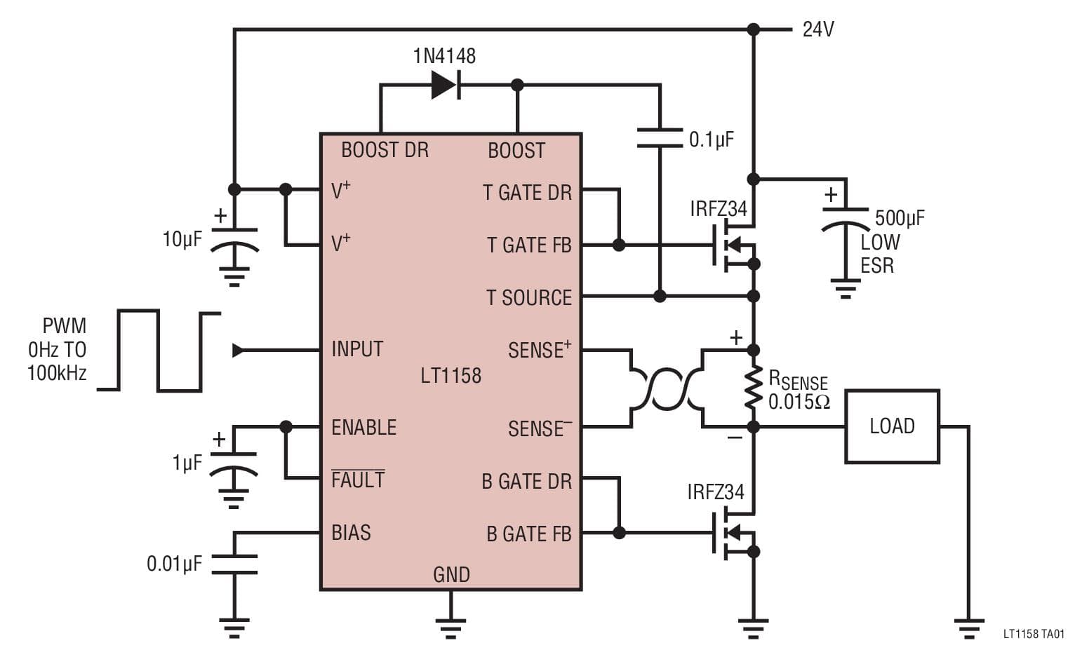 Typical Application for LT1158 - Half Bridge N-Channel Power MOSFET Driver