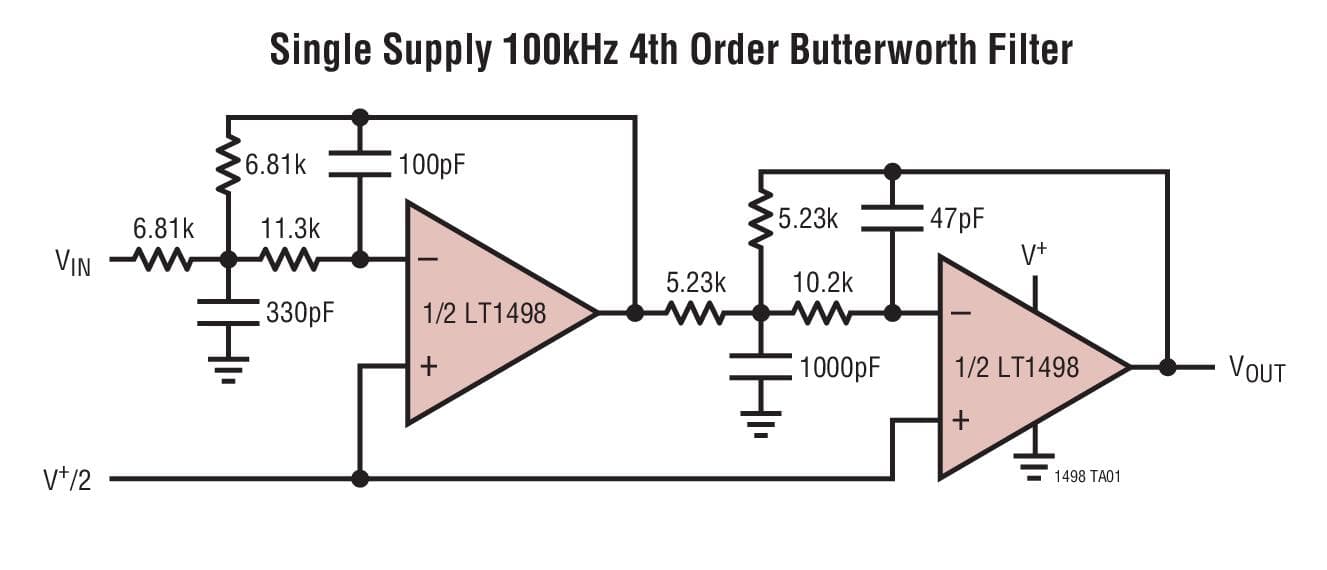 Typical Application for LT1498 - 10MHz, 6V/us, Dual Rail-to-Rail Input and Output Precision C-Load Op-Amps