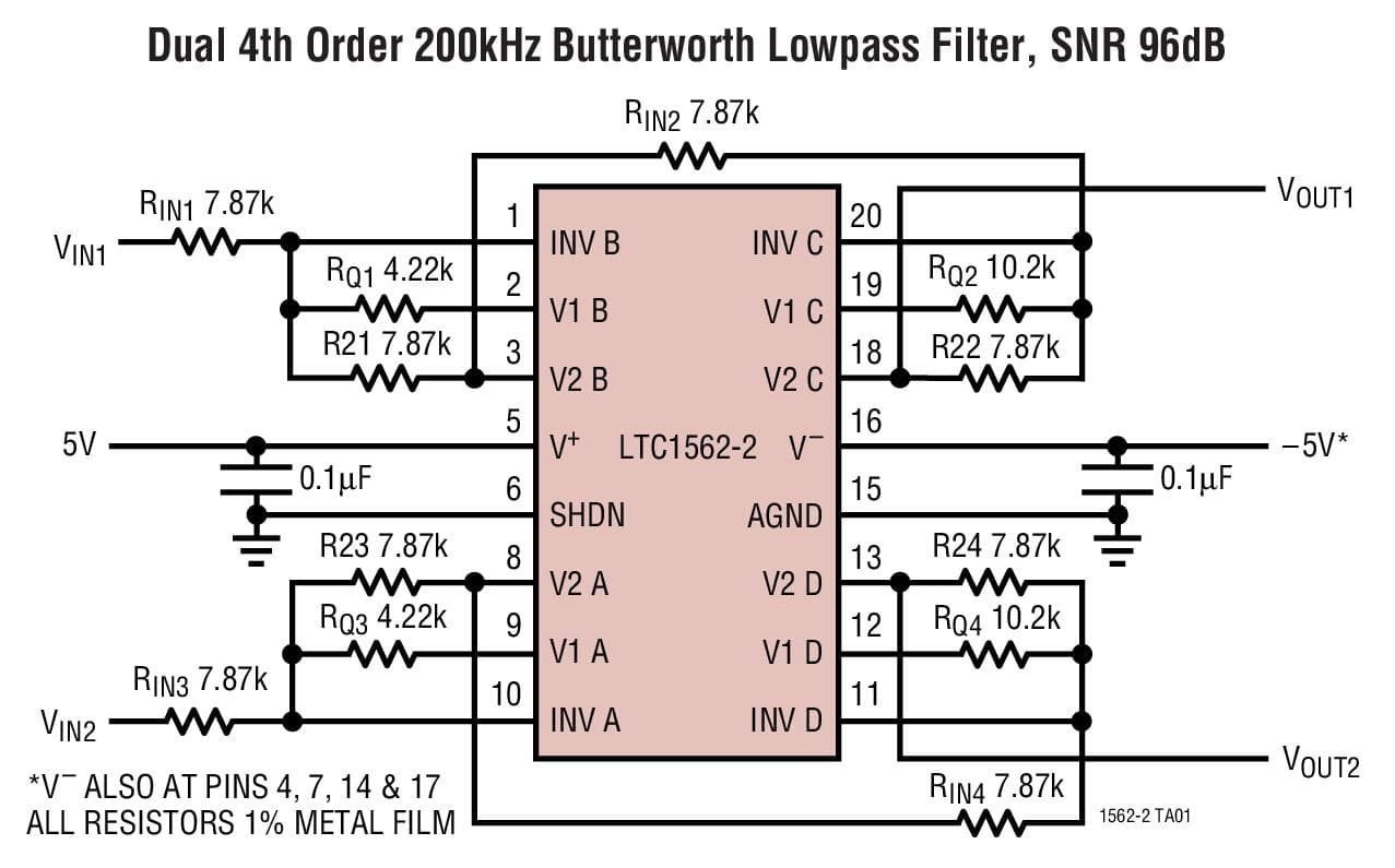 Typical Application for LTC1562-2 Very Low Noise, Low Distortion Active RC Quad Universal Filter