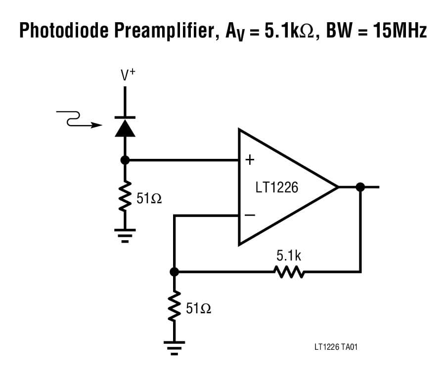 Typical Application for LT1226 - Low Noise Very High Speed Operational Amplifier