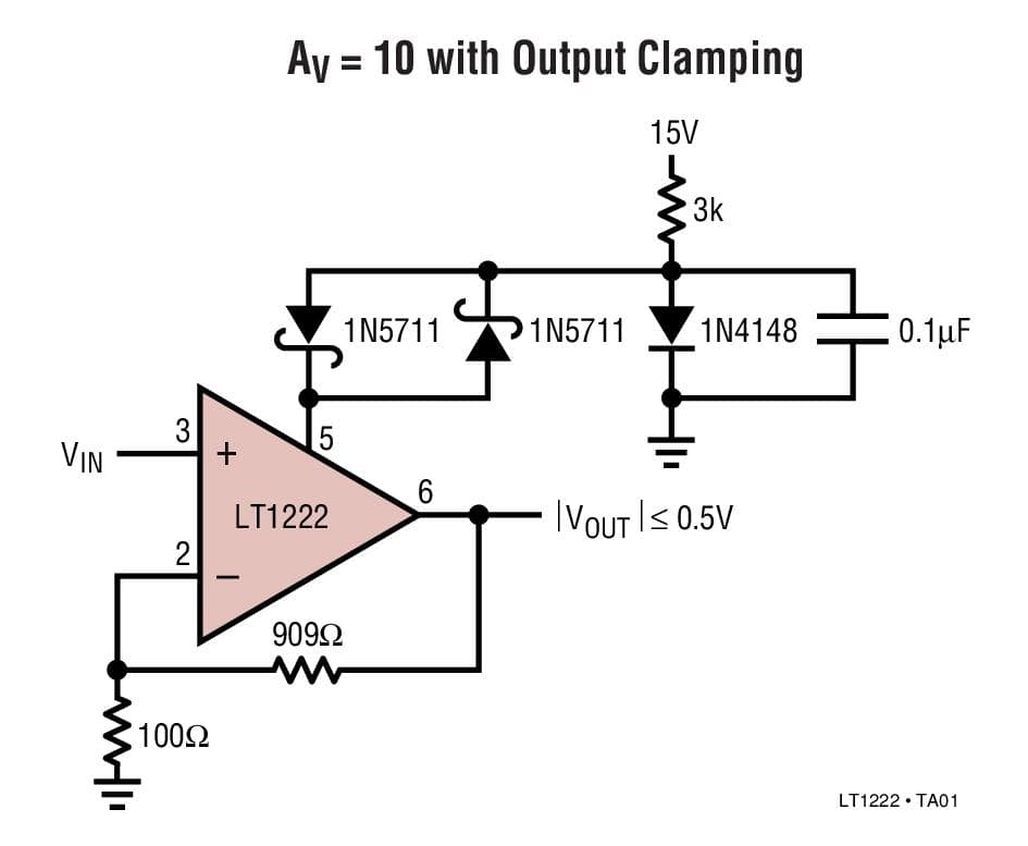 Typical Application for LT1222 - 500MHz, 3nV/rtHz, AV >=10 Operational Amplifier