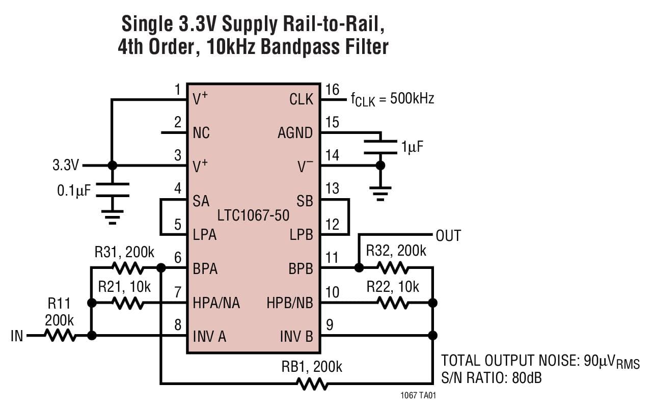 Typical Application for LTC1067 Rail-to-Rail, Very Low Noise Universal Dual Filter Building Block