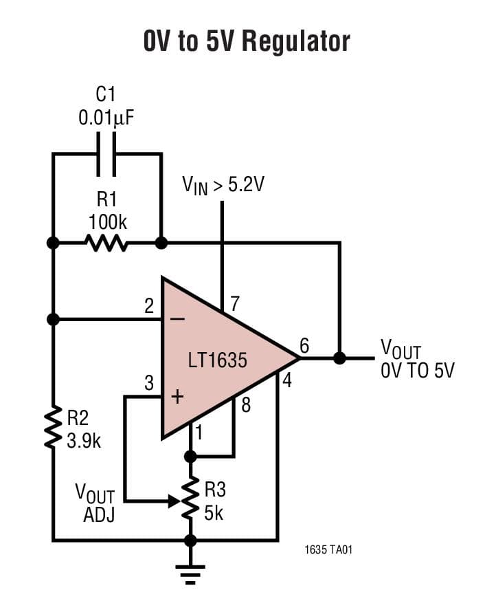 Typical Application for LT1635 - Micro-power Rail-to-Rail Op-Amp and Reference