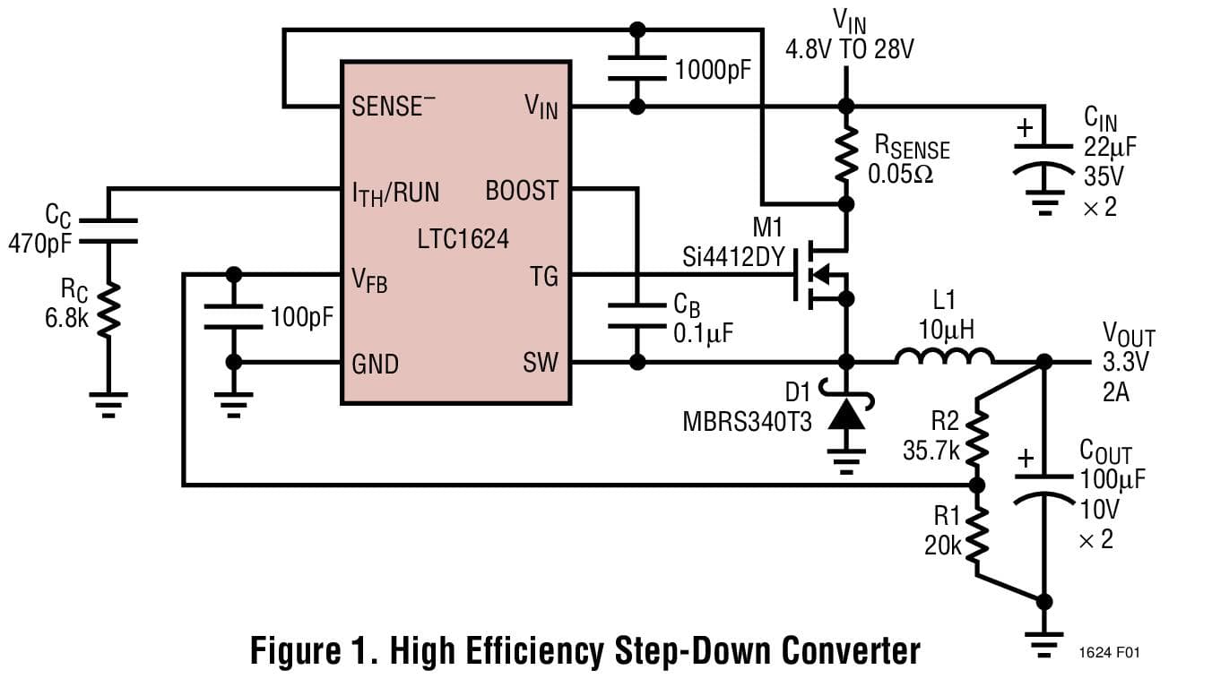 Typical Application for LTC1624 - High Efficiency SO-8 N-Channel Switching Regulator Controller