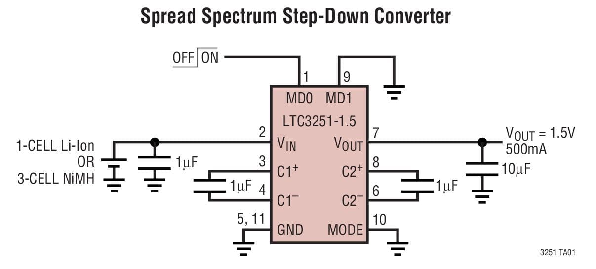 Typical Application for LTC3251 - 500mA High Efficiency, Low Noise, Inductor less Step-Down DC/DC Converters