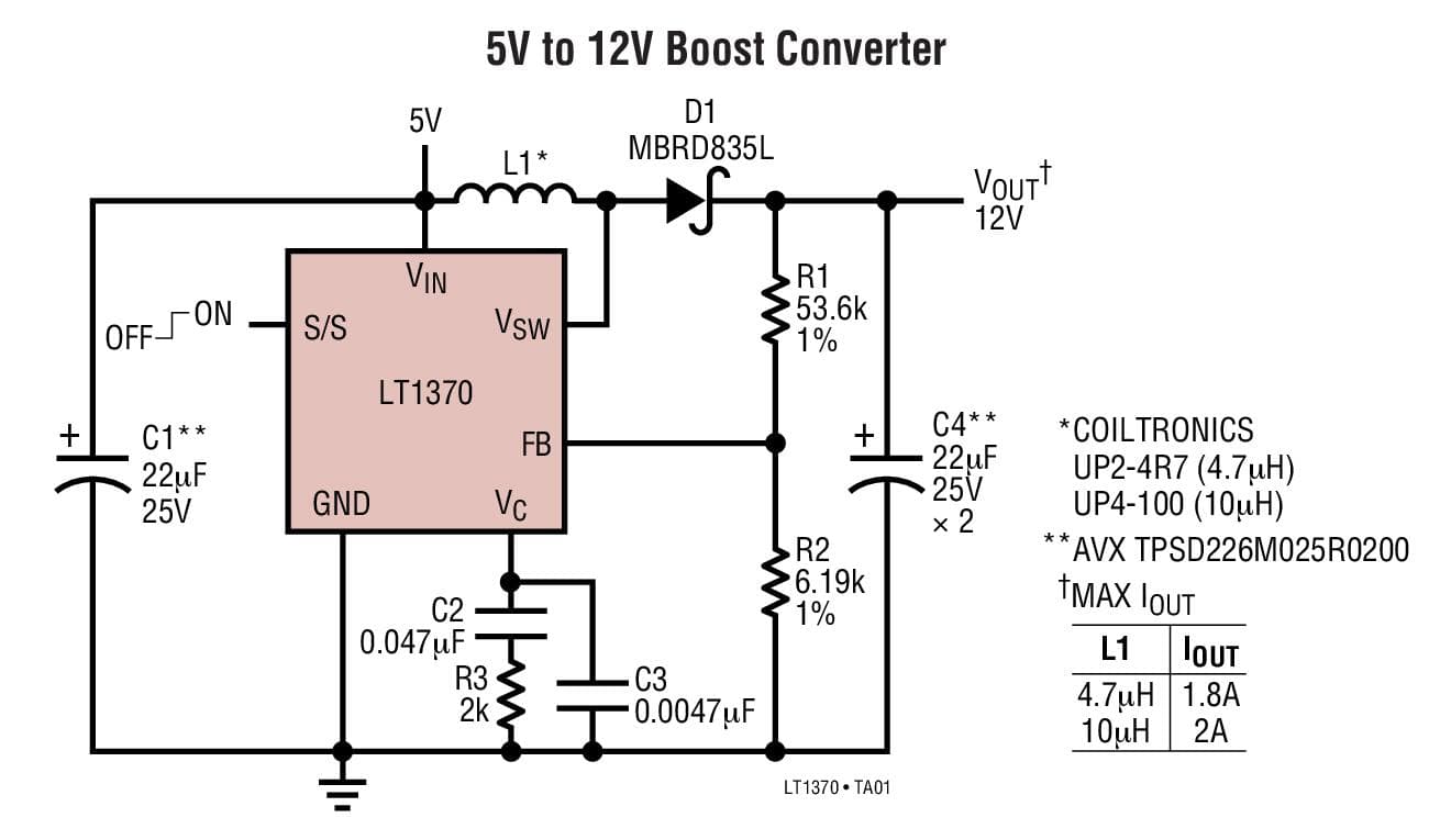 Typical Application for LT1370 - 500kHz High Efficiency 6A Switching Regulator