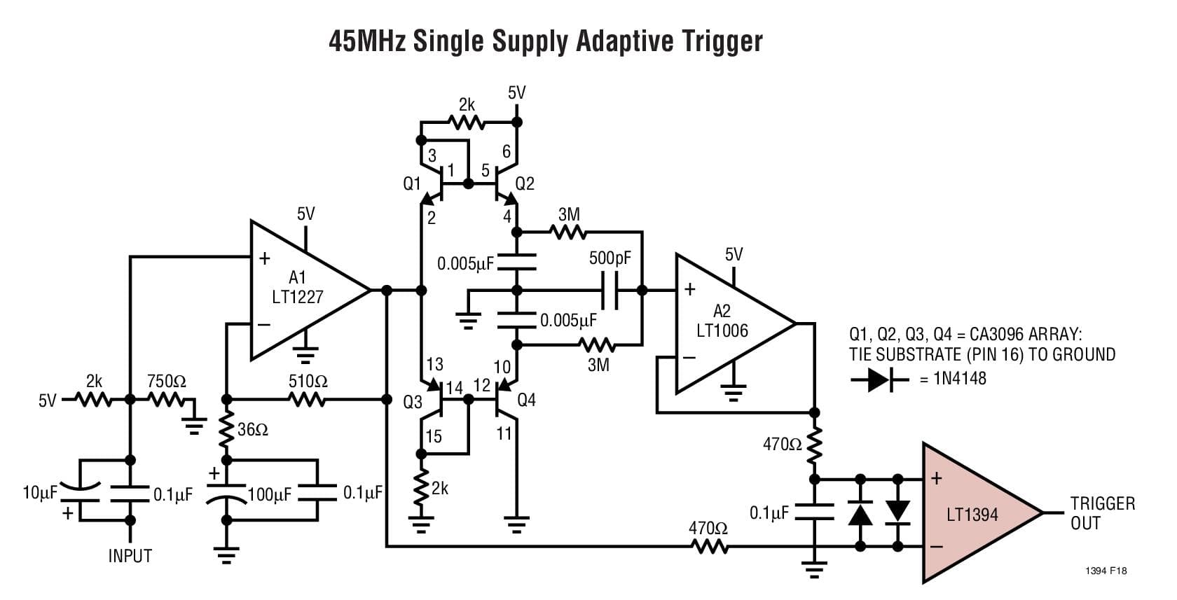 Typical Application for LT1394 - 7ns, Low Power, Single Supply, Ground-Sensing Comparator