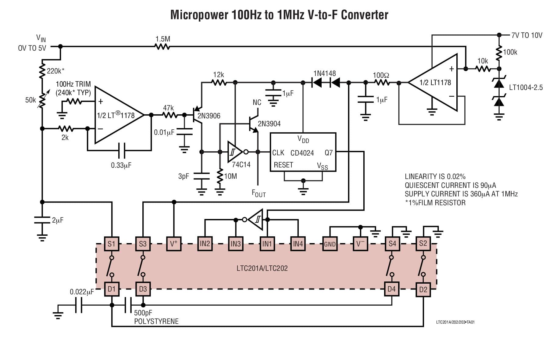 Typical Application for LTC201A - Micro-power, Low Charge Injection, Quad CMOS Analog Switches