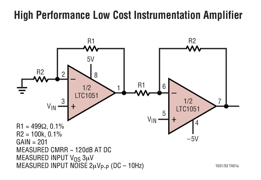 Typical Application for LTC1051 - Dual/Quad Precision Zero-Drift Operational Amplifiers With Internal Capacitors