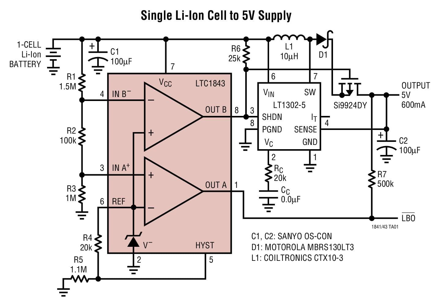 Typical Application for LTC1841 - Ultra Low Power Dual Comparators