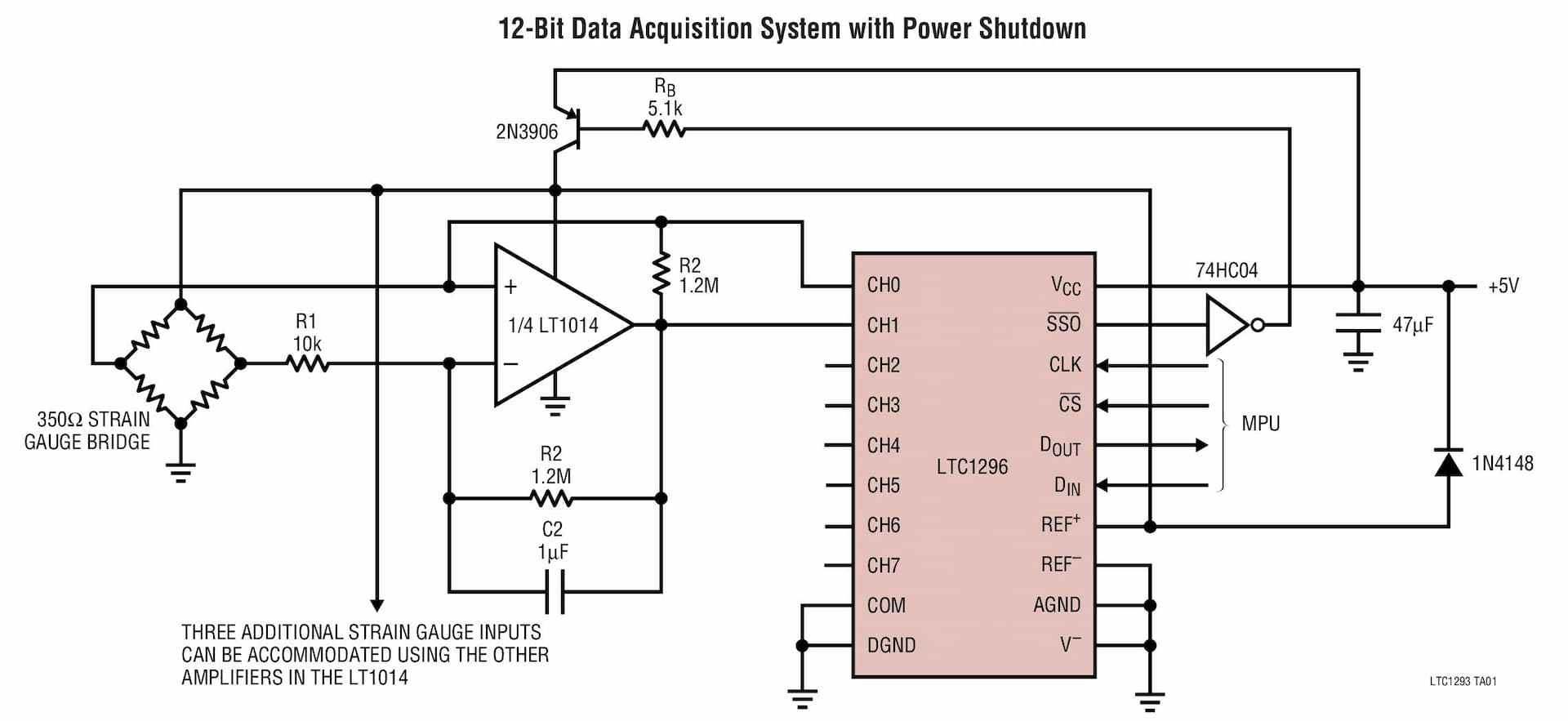 Typical Application for LTC1296 - Single Chip 12-Bit Data Acquisition System