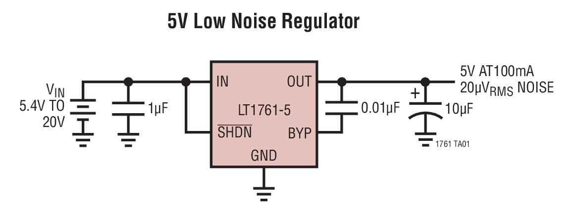 Typical Application for LT1761 - 100mA, Low Noise, LDO Micro-power Regulators in TSOT-23