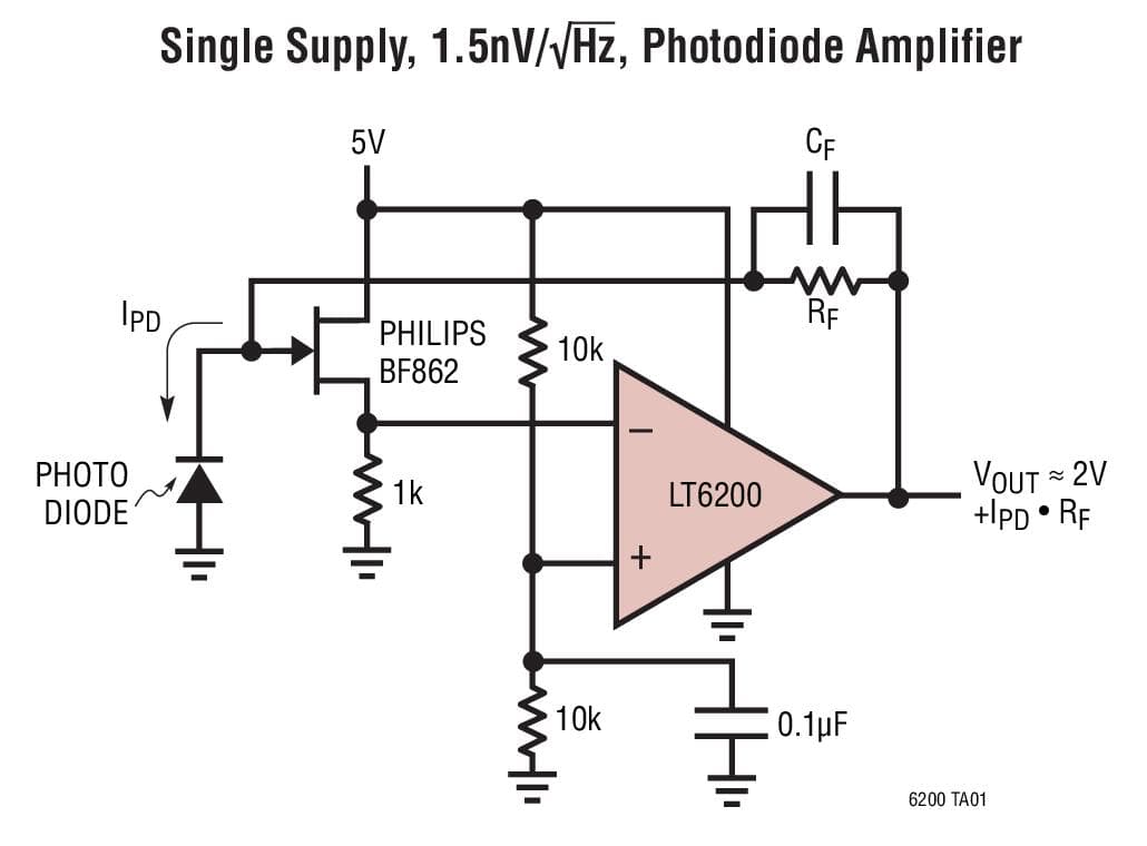 Typical Application for LT6200 - 165MHz, Rail-to-Rail Input and Output, 0.95nV/vHz Low Noise, Op-Amp Family