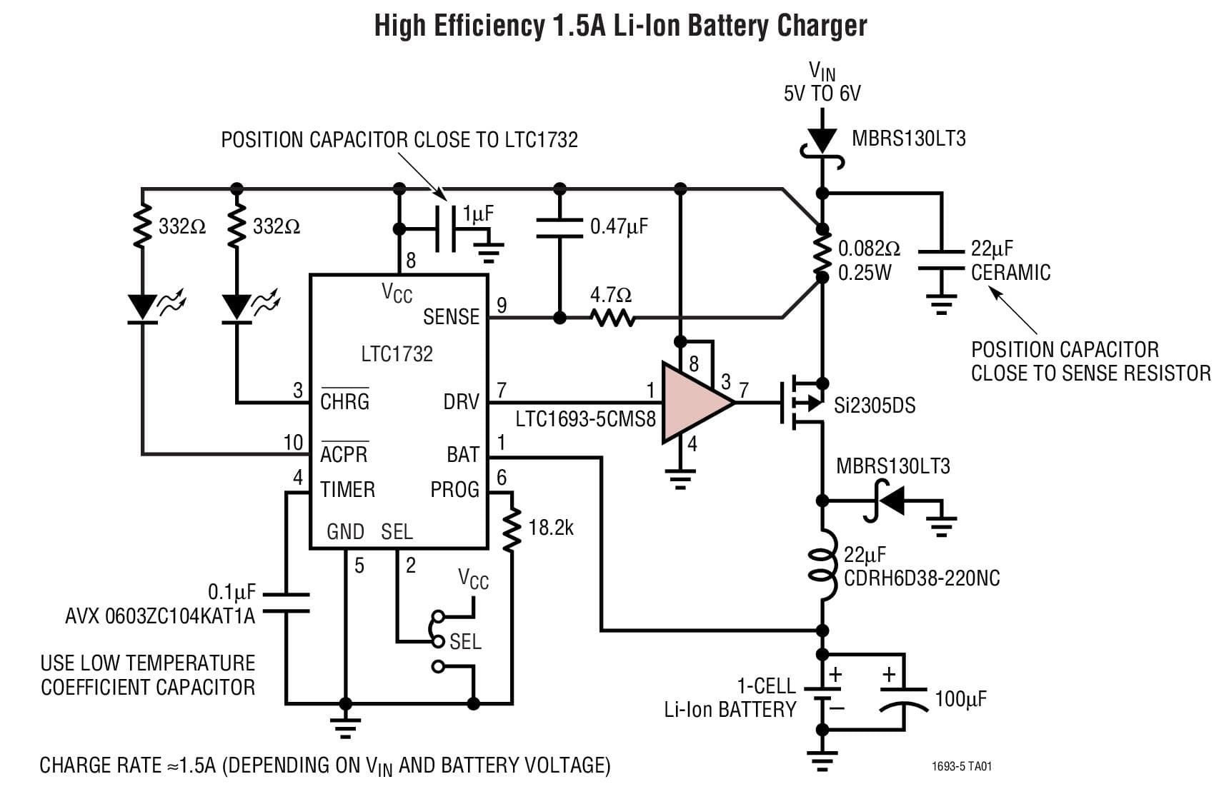 Typical Application for LTC1693-5 - High Speed Single P-Channel MOSFET Driver