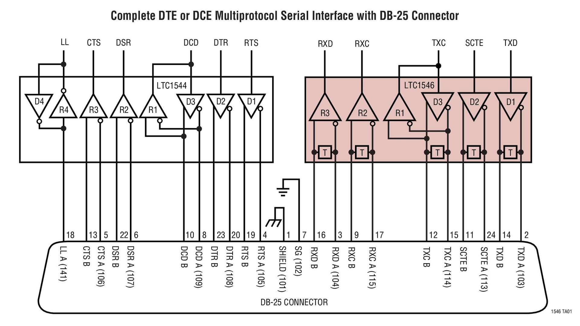 Typical Application for LTC1546 Software-Selectable Multiprotocol Transceiver with Termination