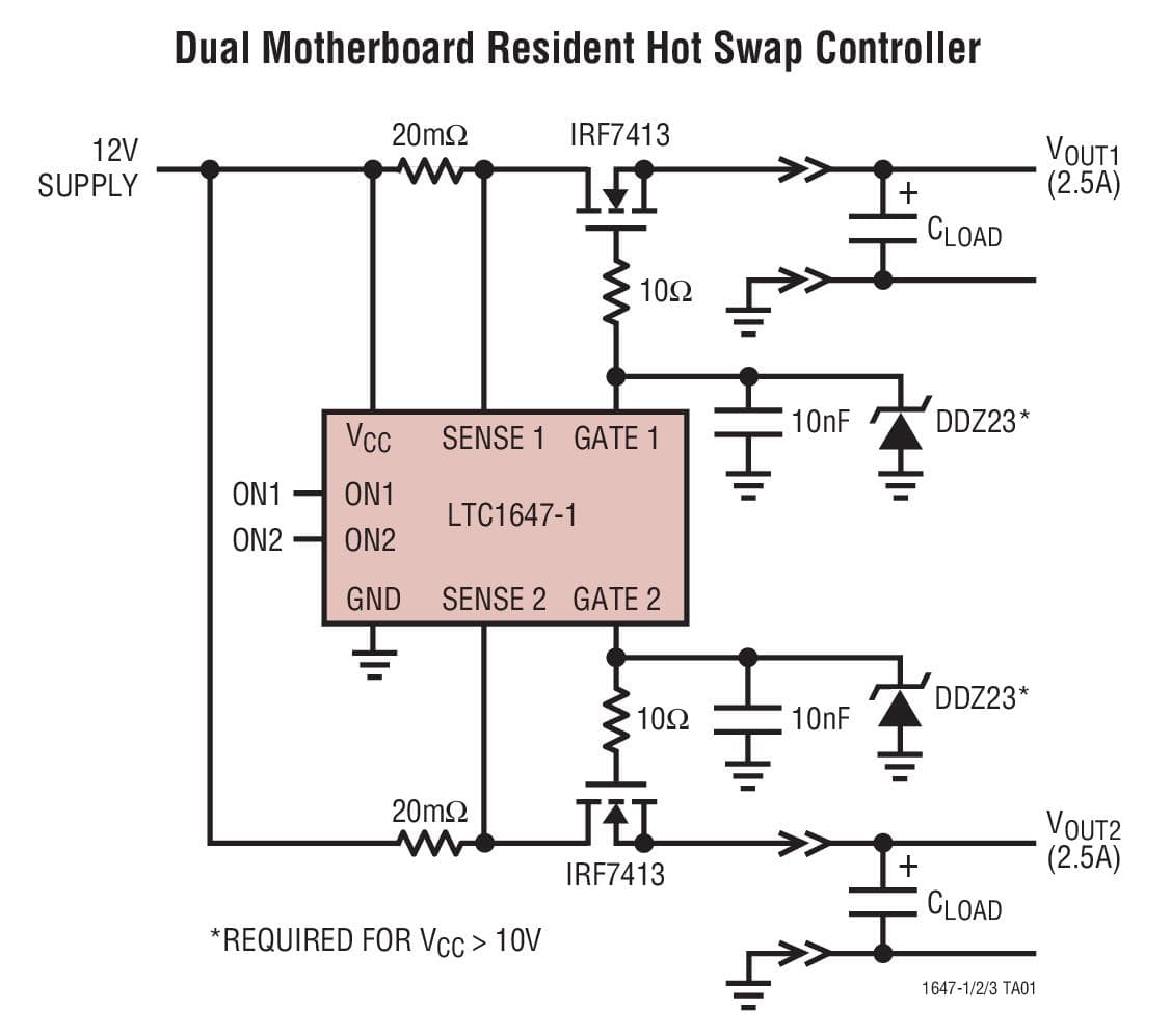 Typical Application for LTC1647 - Dual Hot-Swap Controllers