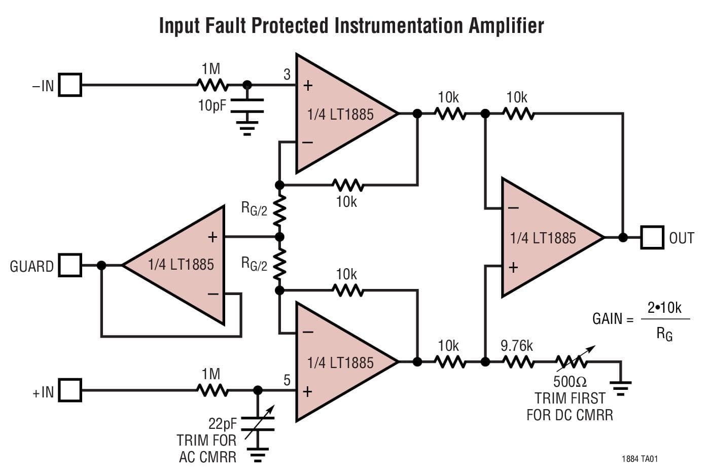 Typical Application for LT1884 - Dual/Quad Rail-to-Rail Output, Pico-Amp Input Precision Op-Amps