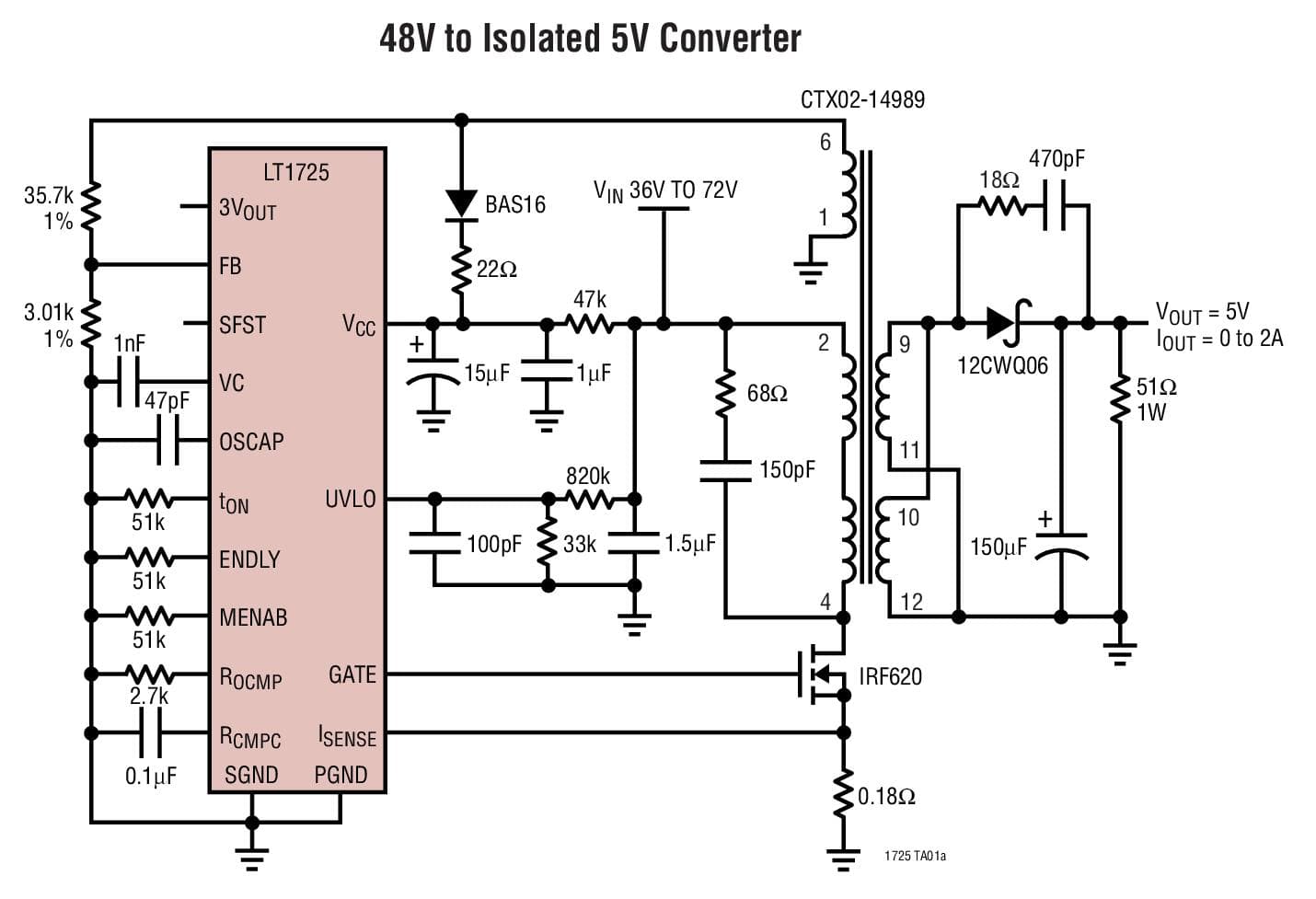 Typical Application for LT1725 - General Purpose Isolated Flyback Controller