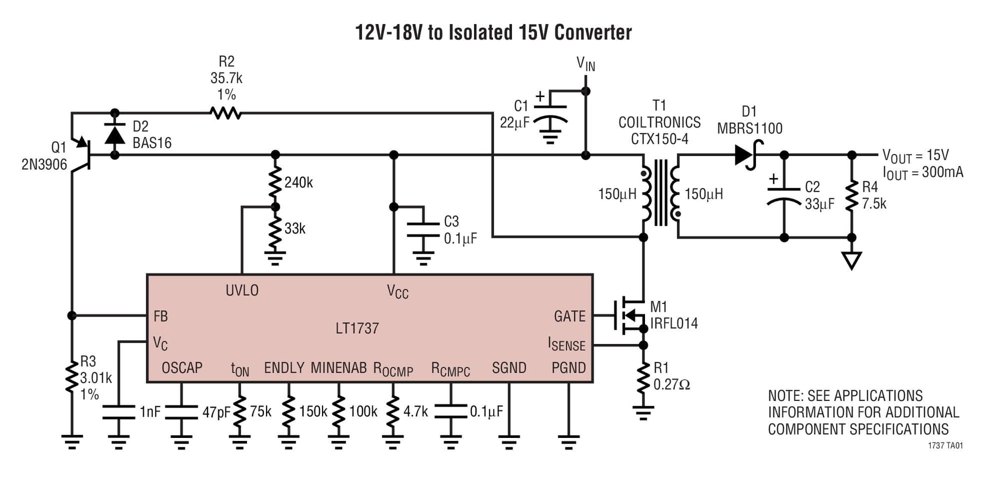 Typical Application for LT1737 - High Power Isolated Flyback Controller