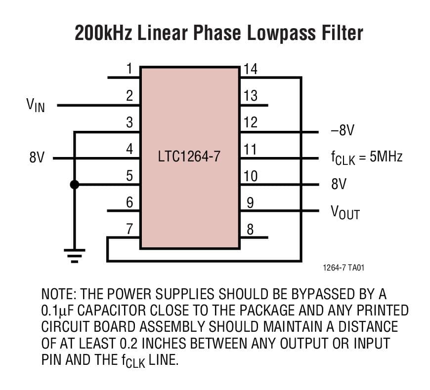 Typical Application for LTC1264-7 Linear Phase, Group Delay Equalized, 8th Order low pass Filter