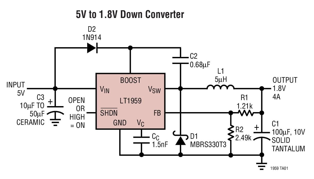 Typical Application for LT1959 - 4.5A, 500kHz Step-Down Switching Regulator