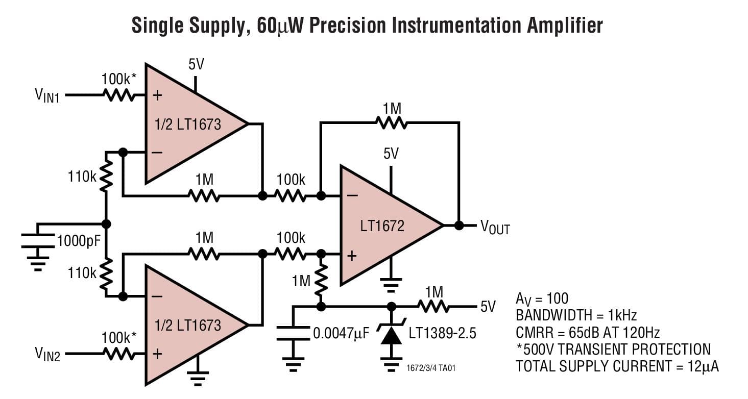 Typical Application for LT1674 - 2uA Max, Av >=5 Quad Over-the-Top Precision Rail-to-Rail Input and Output Op-Amps