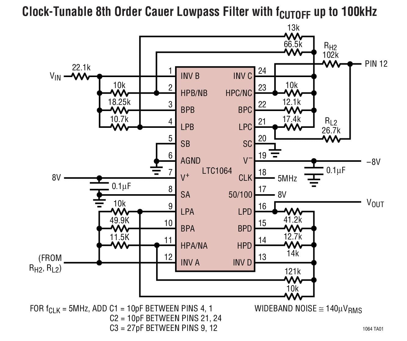 Typical Application for LTC1064 Low Noise, Fast, Quad Universal Filter Building Block