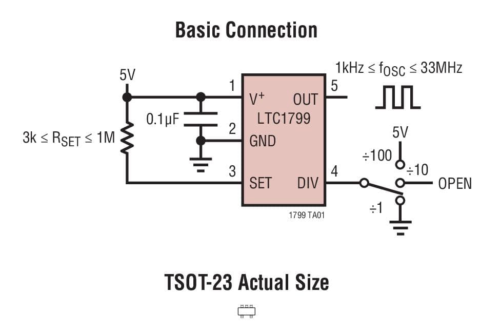 Typical Application for LTC1799 1kHz to 33MHz Resistor Set SOT-23 Oscillator